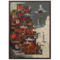 "Storm Haven" Oil on Canvas by Oakland Artist Lowell Hecking, 1959