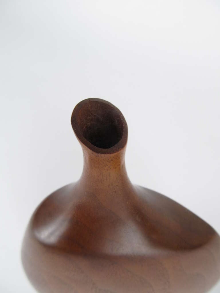 American Mid Century Asymetrical Carved Walnut Bottle by Doug Avery