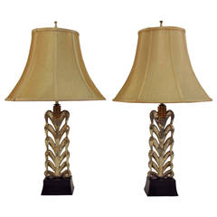 Pair of Gilt Metal Art Deco, Corn Motif Table Lamps 12