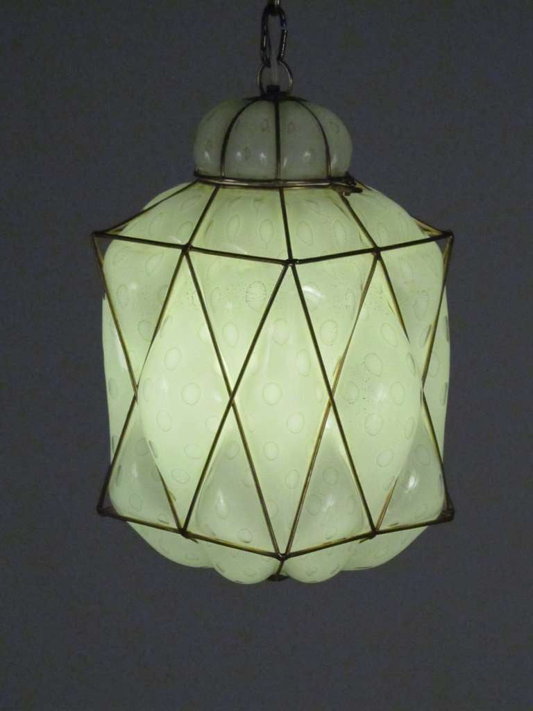Brass Murano Caged Glass Pendant Lamp