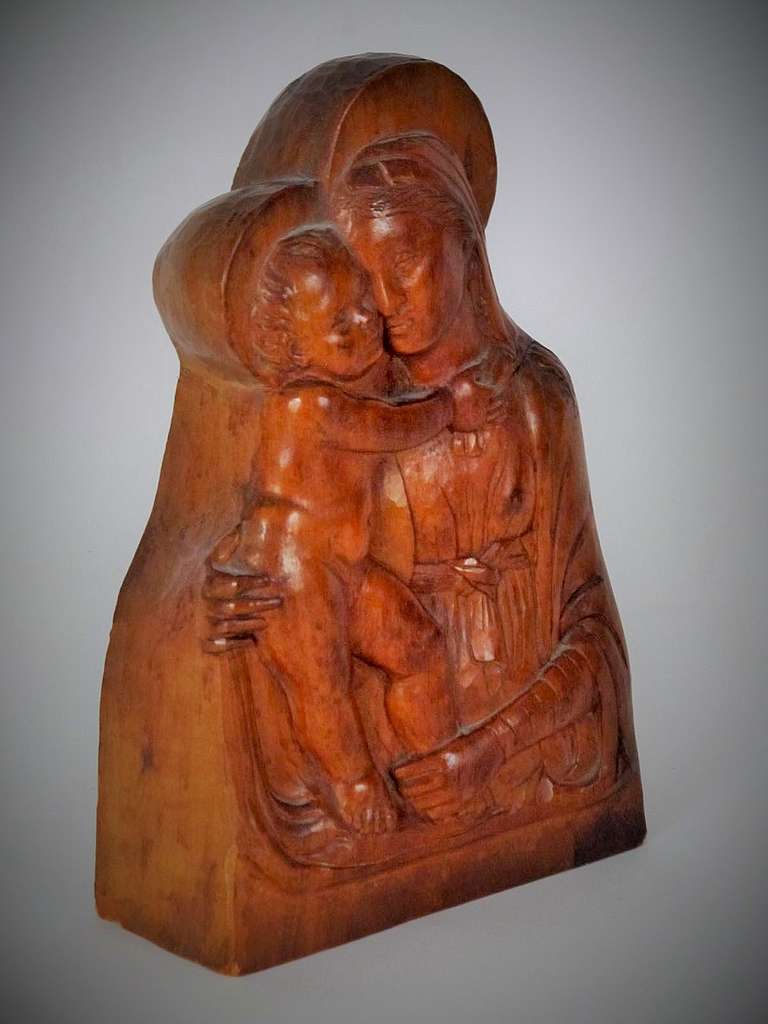 Pair of Bas Relief Carved Wood Religious Figures 1