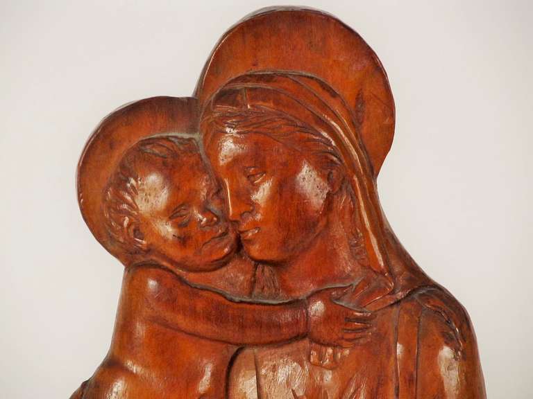 20th Century Pair of Bas Relief Carved Wood Religious Figures