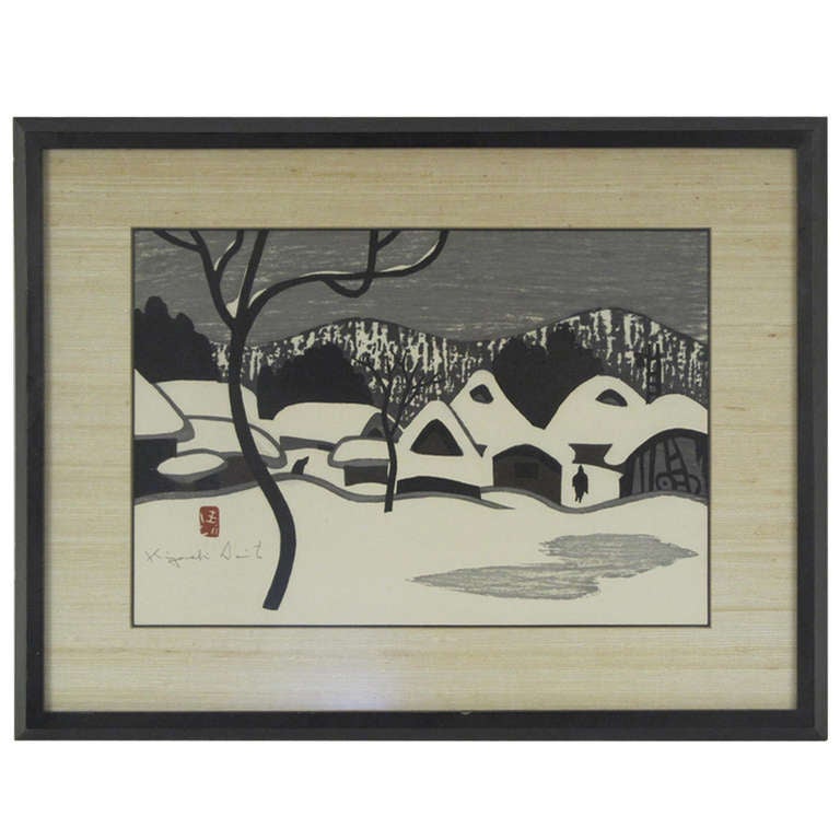 Signed Kiyoshi Saito (1907 - 1997) Woodblock Print "Winter in Aizu"