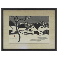 Signed Kiyoshi Saito (1907 - 1997) Woodblock Print "Winter in Aizu"