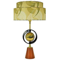 Atomic Style 1950's Table Lamp With "Double Decker" Lampshade