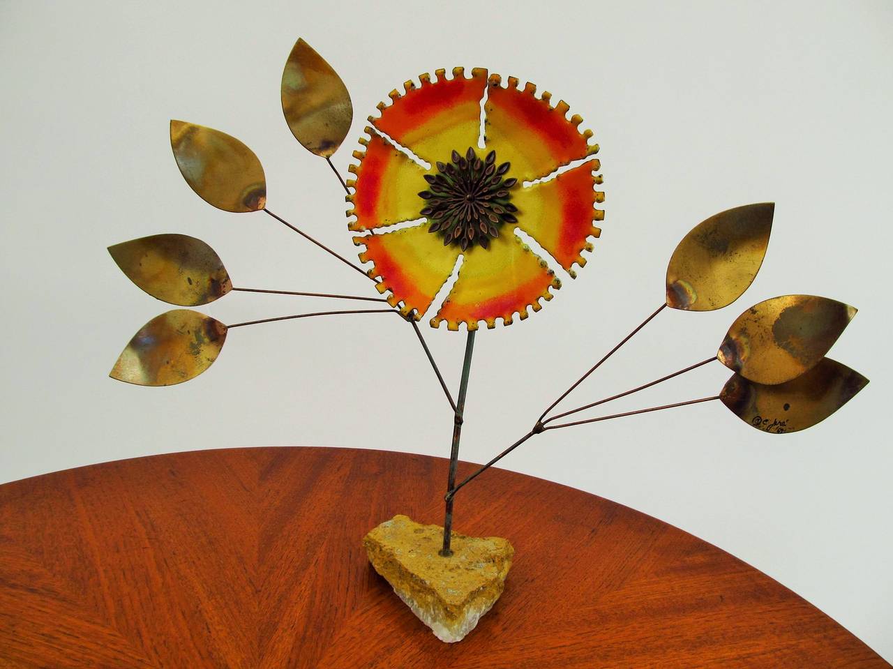 Enameled C. Jere Enamel Sunflower Table Sculpture, 1969