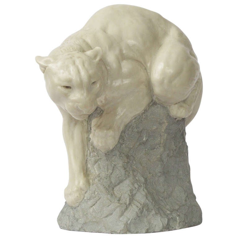 Joseph L Boulton White Mountain Lion Sculpture at 1stDibs