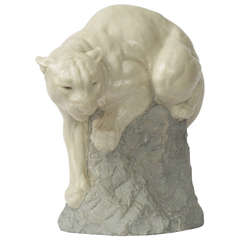 Joseph L Boulton White Mountain Lion Sculpture