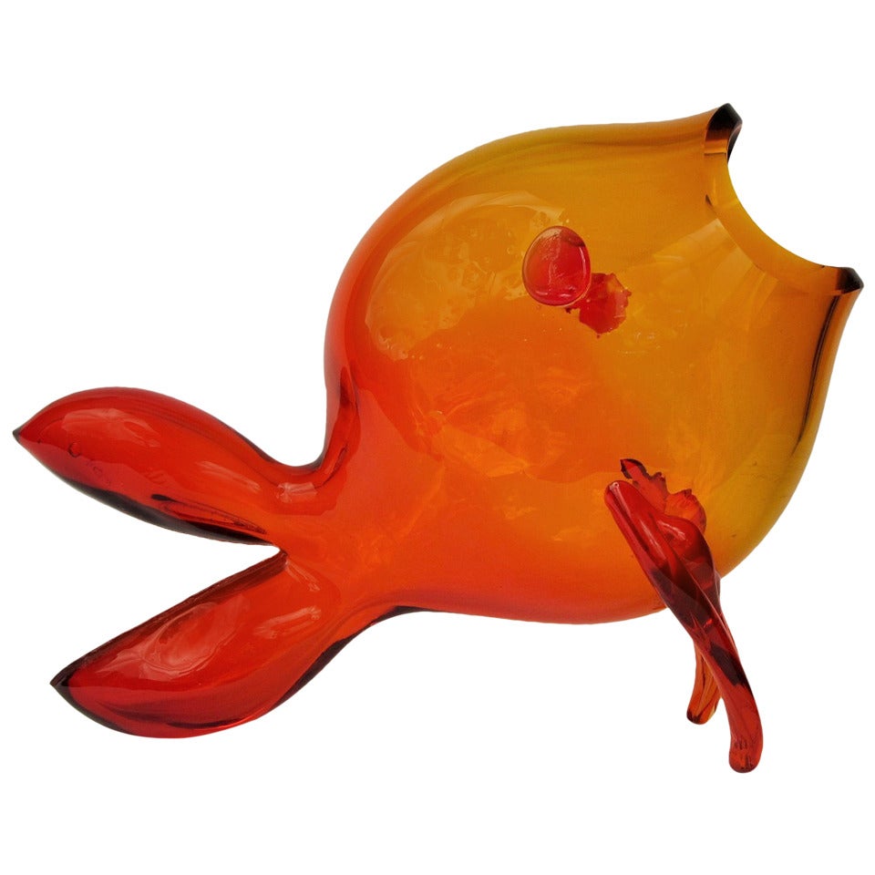 Blenko Amberina Fish Vase by Winslow Anderson