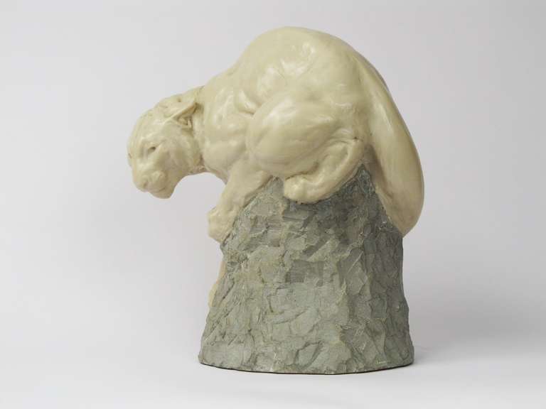 American Joseph L Boulton White Mountain Lion Sculpture