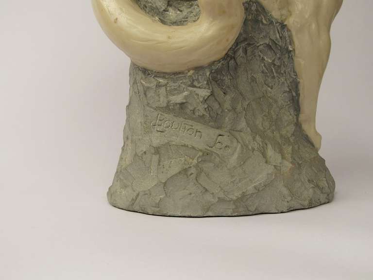 Joseph L Boulton White Mountain Lion Sculpture In Excellent Condition In Papaikou, HI