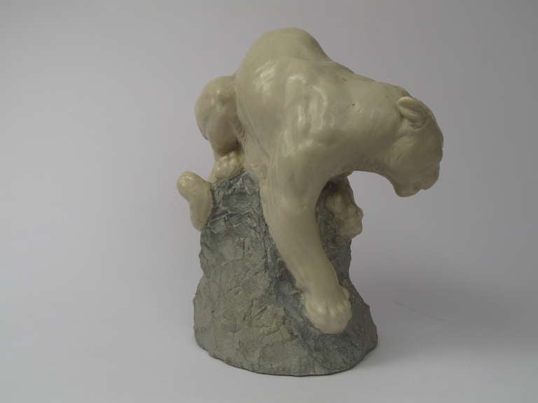 Mid-20th Century Joseph L Boulton White Mountain Lion Sculpture