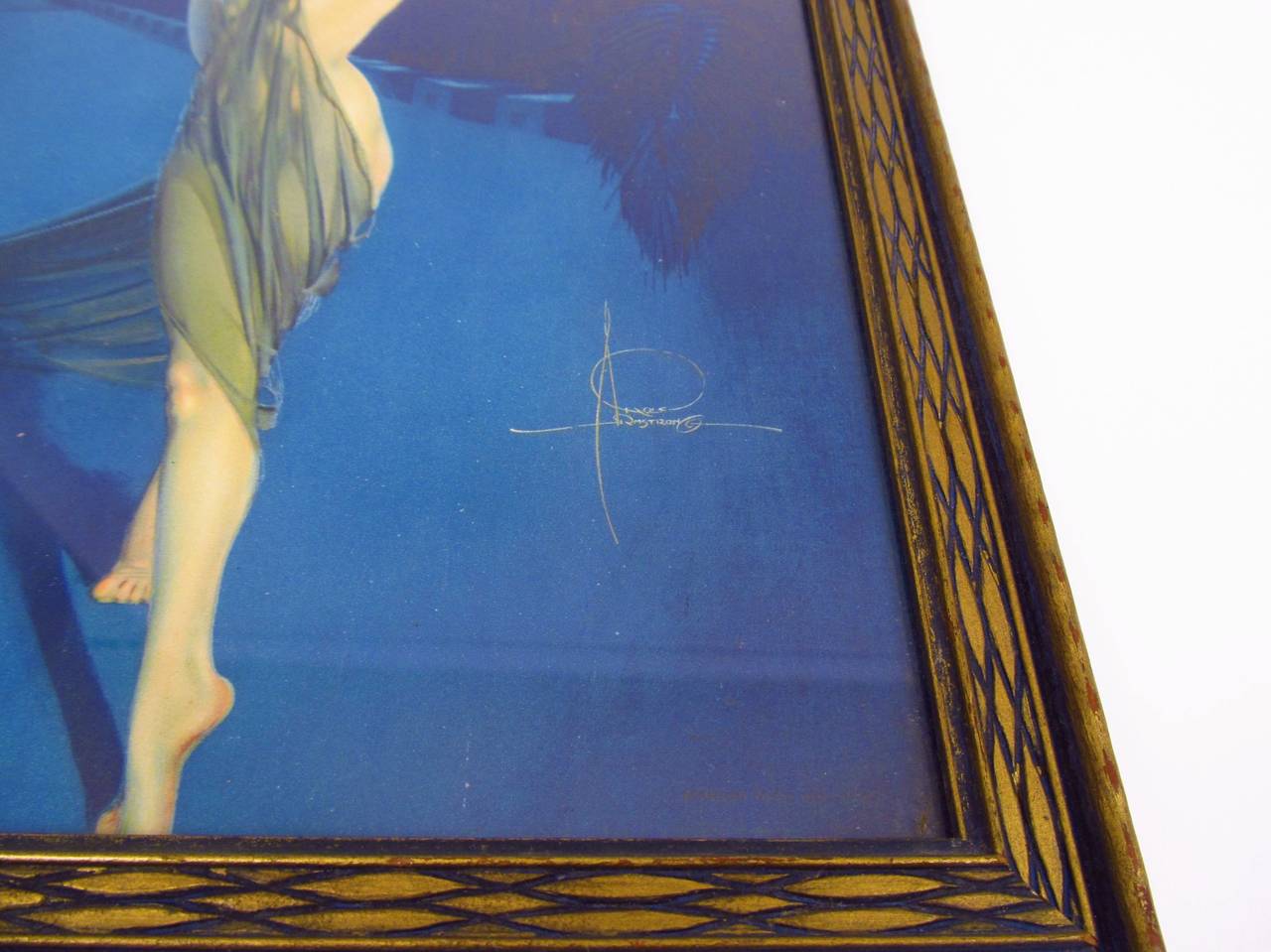 Not often found in this perfectly preserved condition. Original framing from the 1930s in a Classic blue and gold frame. Rolf Armstrong (1889-1960) was one of the most important pin-up artists of the 1930s. His prints are very collectible and sought