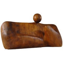 Modernist Carved Wood Sculpture in the Manner of Henry Moore