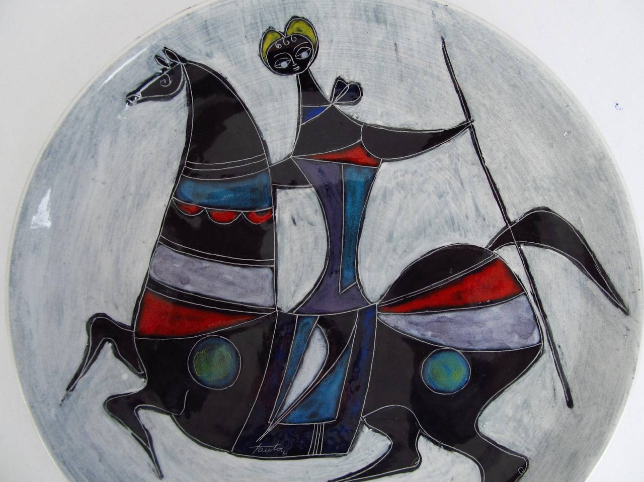 Glazed Woman on Horseback Marcello Fantoni Decorative Wall Hanging Plate For Sale