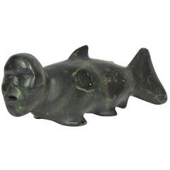 Vintage Native North American Inuit Stone Carving "The Salmon People"