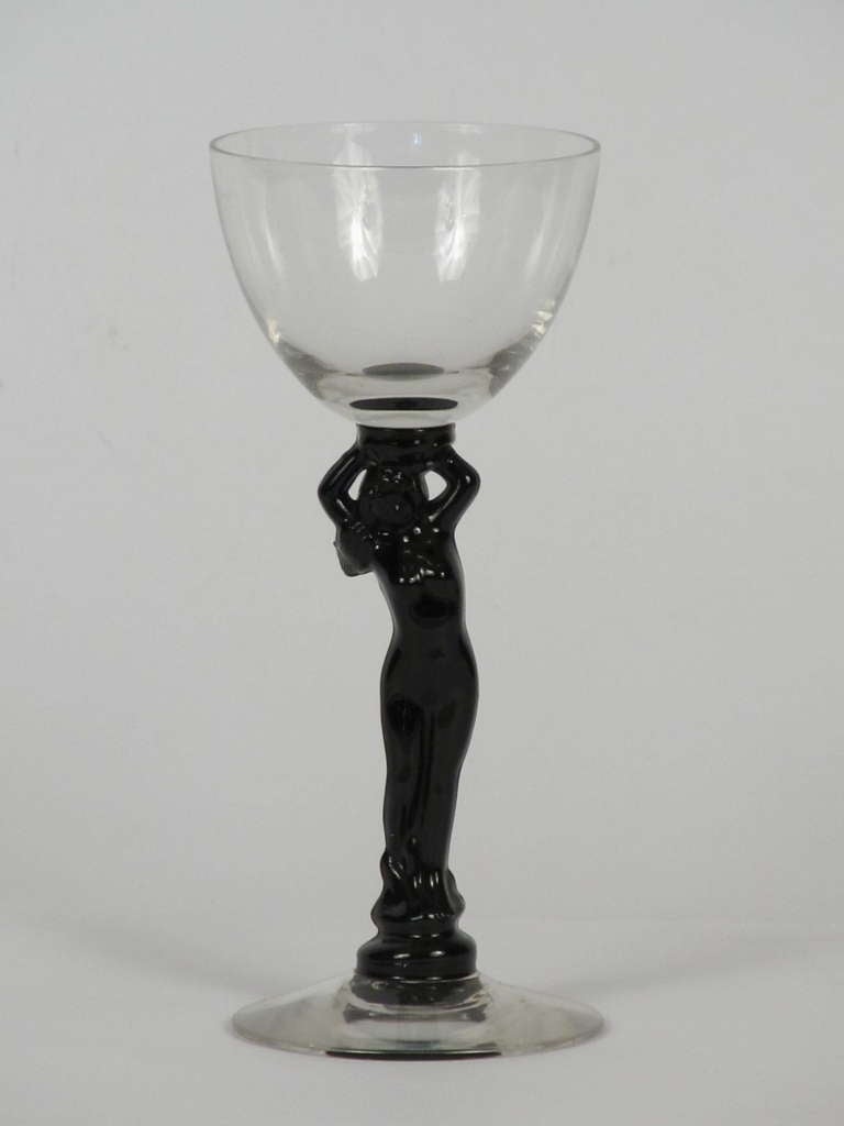 Set of Four Cambridge Black Nude Stem Cocktail Glasses at 1stdibs