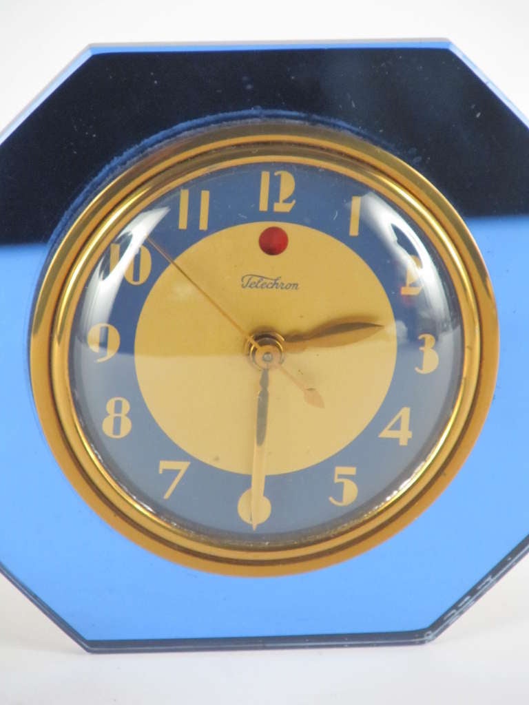 Blue Mirror Art Deco Telechron Clock In Excellent Condition In Papaikou, HI