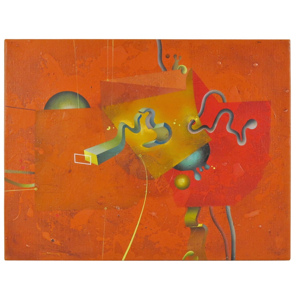 "Composition in Orange" 1977 Oil on Canvas by Yankel Ginzburg For Sale