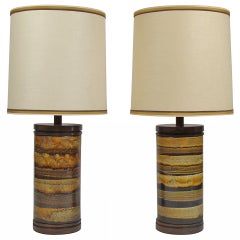Pair of 1950
s Ceramic and Walnut Table Lamps