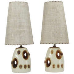 Vintage Pair of 1950's Small Ceramic Bedside Lamps with Original Shades