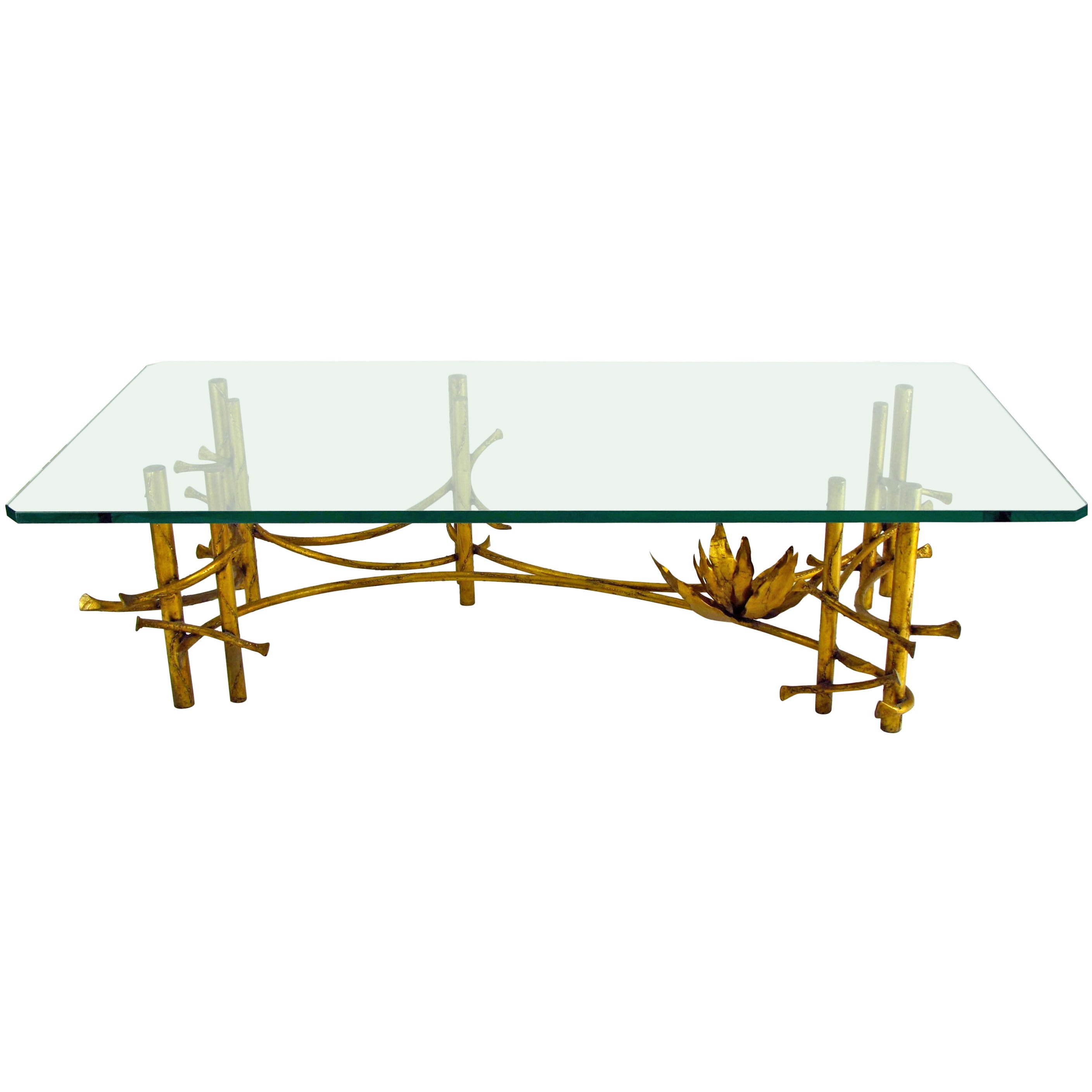 Welded and Gilt Metal and Glass Silas Seandel Style Coffee Table For Sale