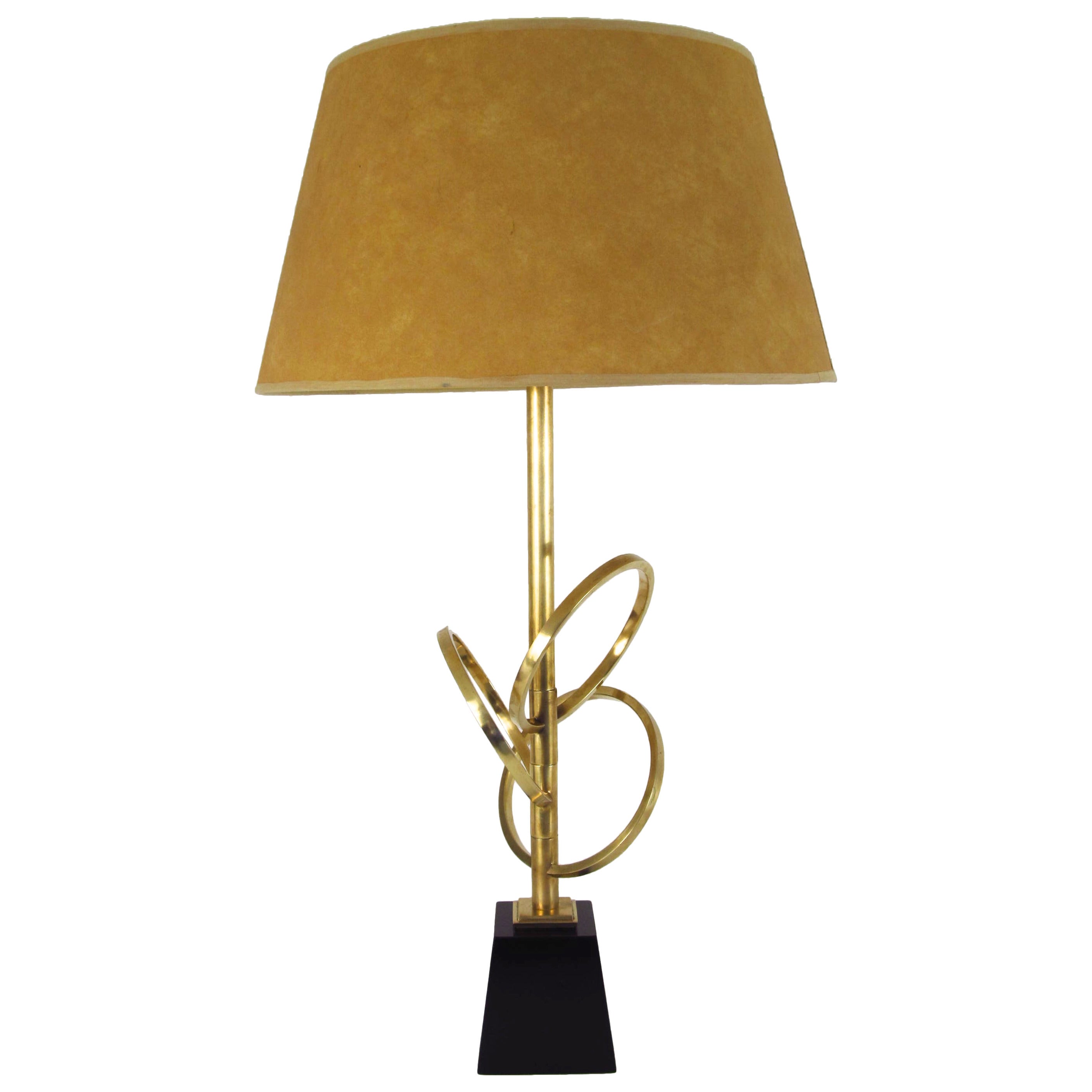 Sculptural Brass Table Lamp with Three "Floating" Brass Rings