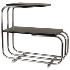 Art Deco Chrome and Blackened Wood Step Table