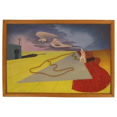 1945 Signed Surrealist Painting / Construction  "Come-Back?"