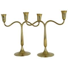 Pair of Signed Hagenauer Brass Candlesticks