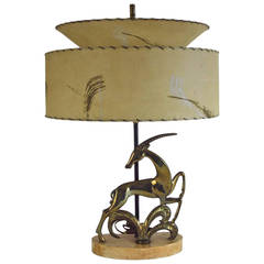 Vintage 1940s Brass Gazelle Table Lamp with Period Parchment Shade