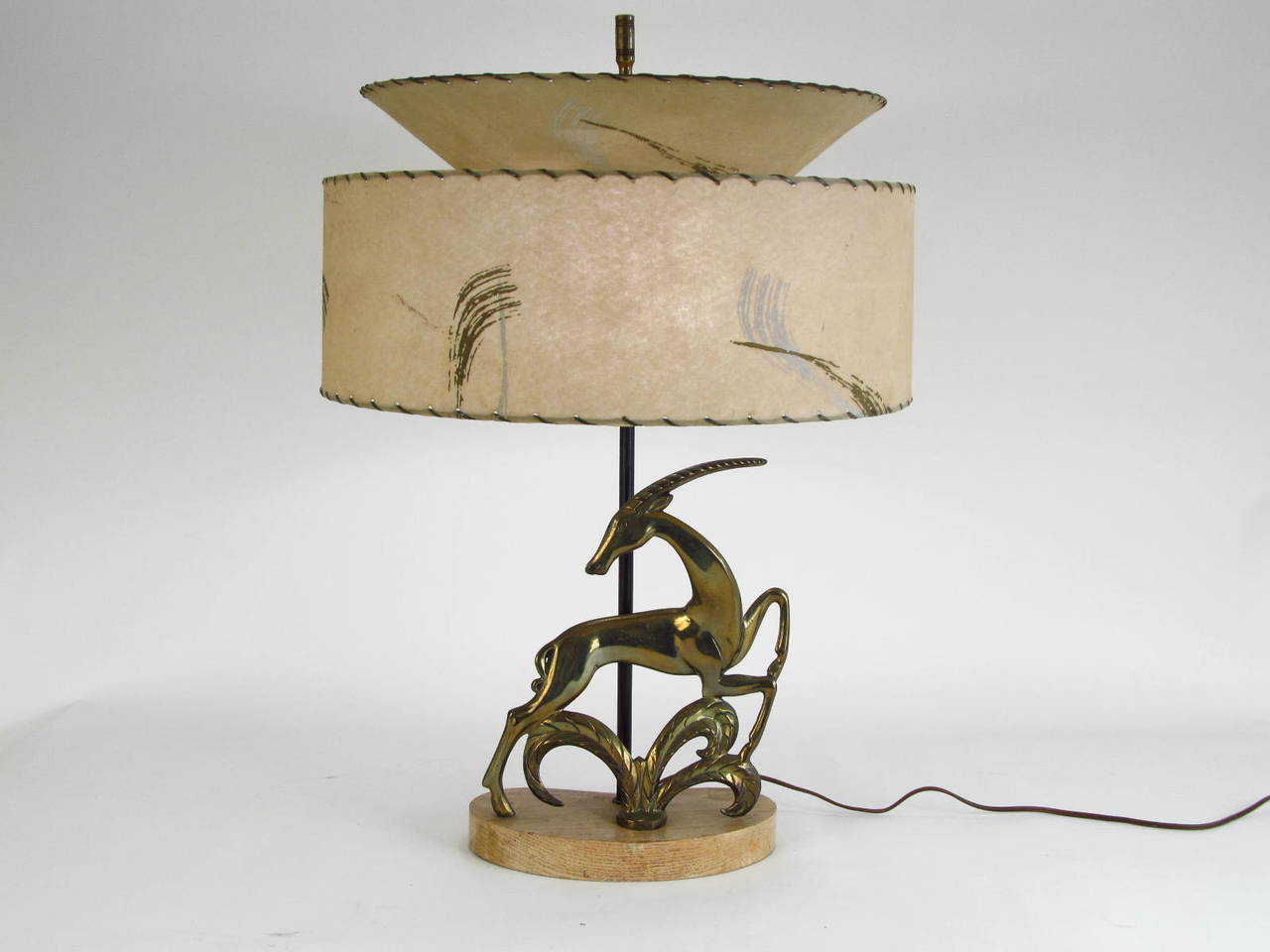 Art Deco 1940s Brass Gazelle Table Lamp with Period Parchment Shade