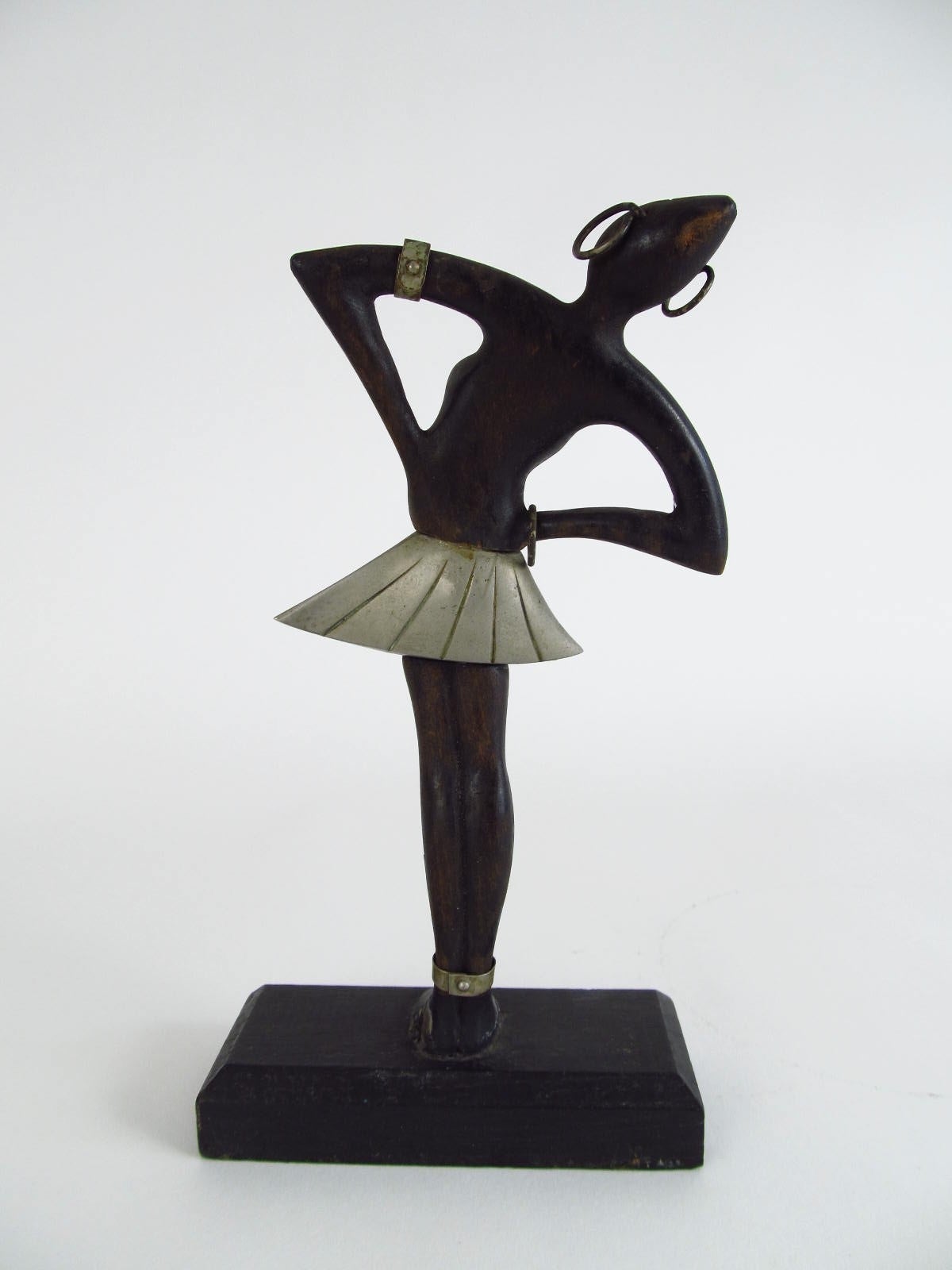 Carved Wood and Cast Metal African Woman Figure