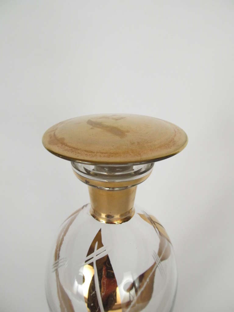 Gold Overlay and Etched Czech Glass Decanter For Sale 1