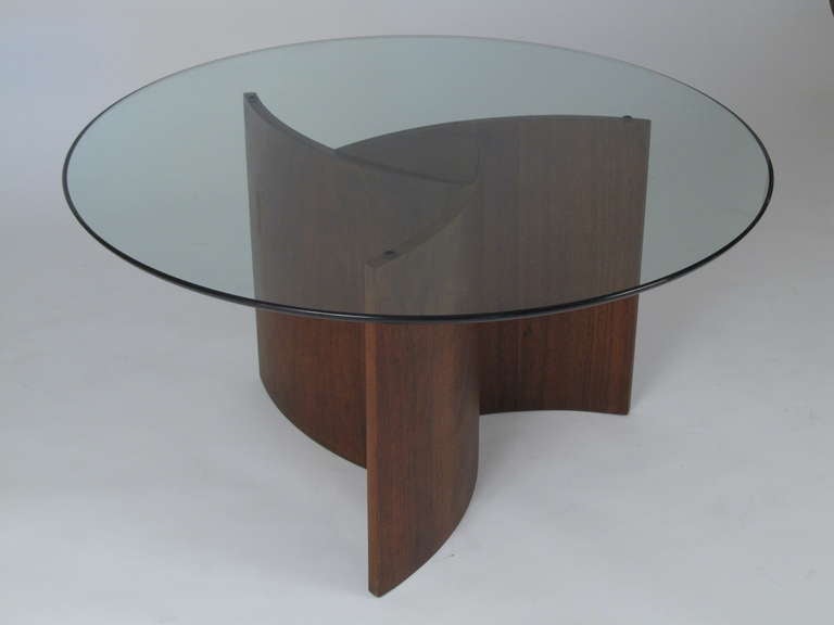 Lane Furniture Walnut and Glass Pinwheel Coffee Table at 1stDibs