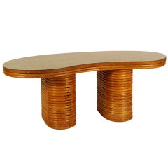 1940
s Kidney Shape Rattan Coffee Table