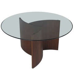 Lane Furniture Walnut and Glass Pinwheel Coffee Table
