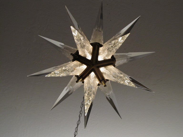 1931 C J Weinstein Art Deco Frosted Glass Starburst Chandelier 3