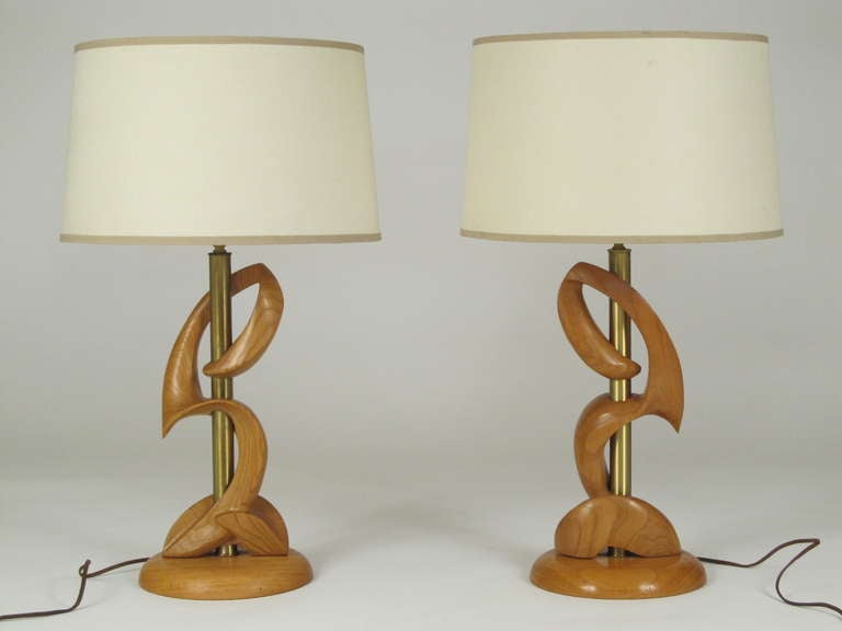 1950's Sculpted Wood Table lamps