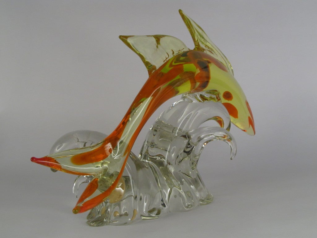Italian Salviati Murano Glass Spotted Koi Sculpture