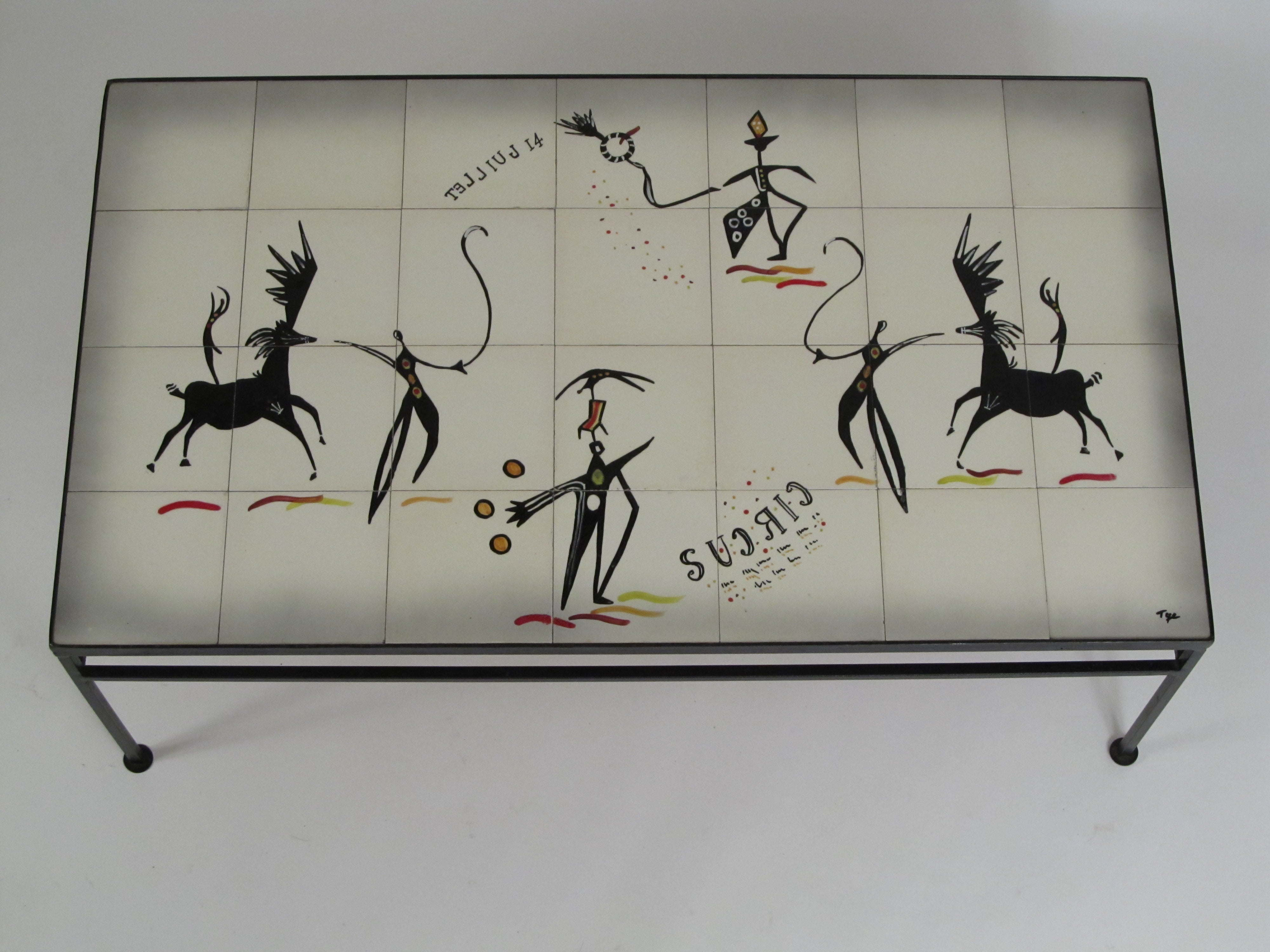Surrealist Circus Tile Top Coffee Table by Tye of California