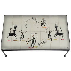 Retro Surrealist Circus Tile Top Coffee Table by Tye of California