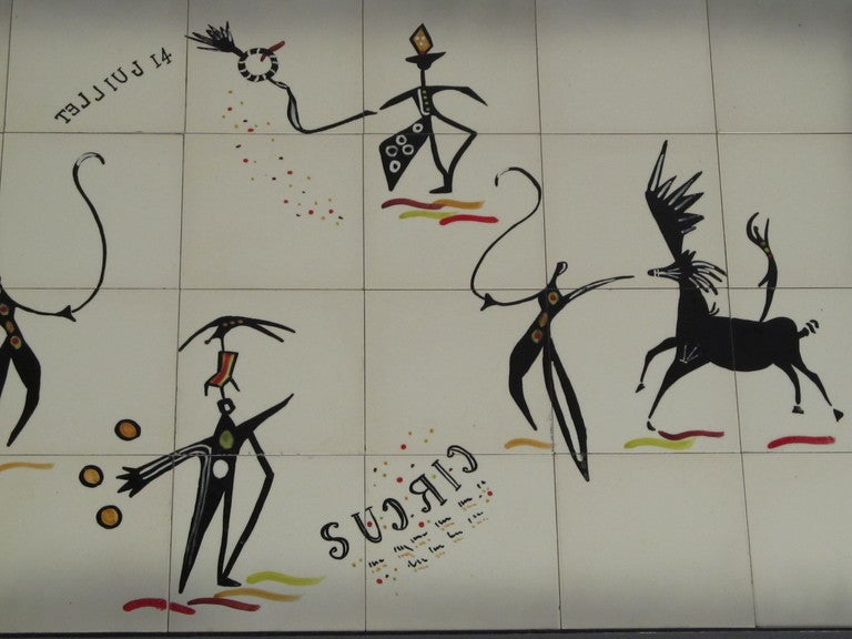 Surrealist Circus Tile Top Coffee Table by Tye of California In Good Condition In Papaikou, HI