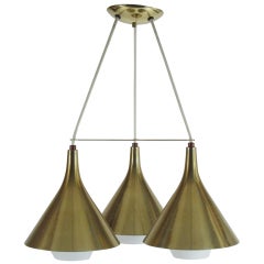 1950s 3 Coned Perforated Metal and Glass Chandelier
