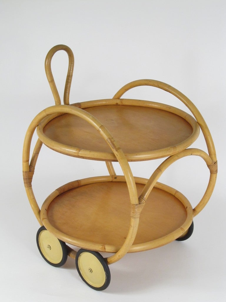 1930's Art Deco Rattan Serving Cart