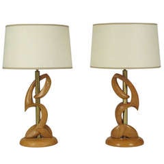 Retro 1950's Sculpted Wood Table lamps