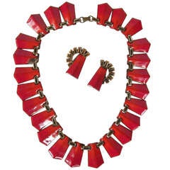 1950s Matisse Enamel on Copper Necklace and Earrings Set