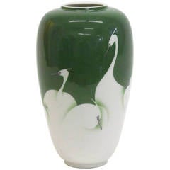 Japanese Meiji Period Porcelain Egret Vase by Shofu Katei