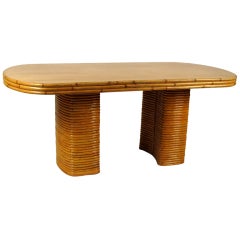 Vintage Rattan Double Pedestal Dining Table