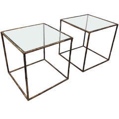 Pair of Gilt Metal Faux Bamboo Cube Side Tables